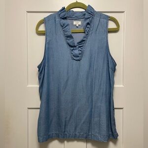 Crown & Ivy Light Blue Ruffled Denim Blouse